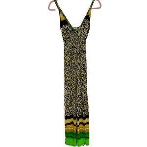 Julia Silk Cheetah Print Maxi Dress XS / Small Cream / Yellow / Green